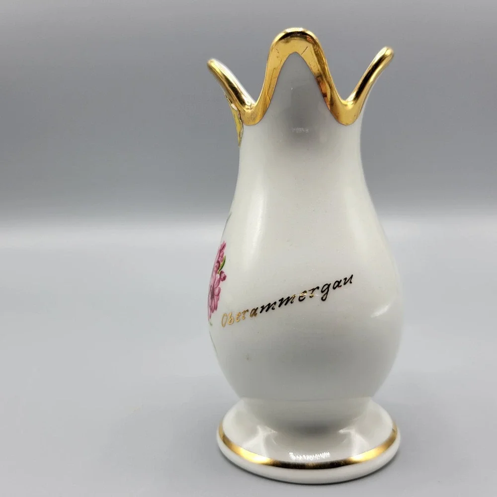 Vintage Wagner Bavaria Porcelain Flower Bud Vase Gold Trim 4